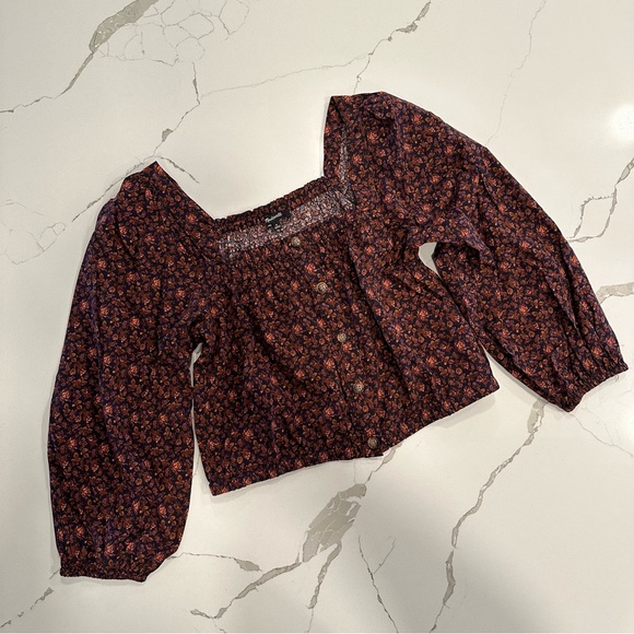 Madewell Puff-Sleeve Button-Front Crop Top in Orchard Floral - Picture 7 of 10